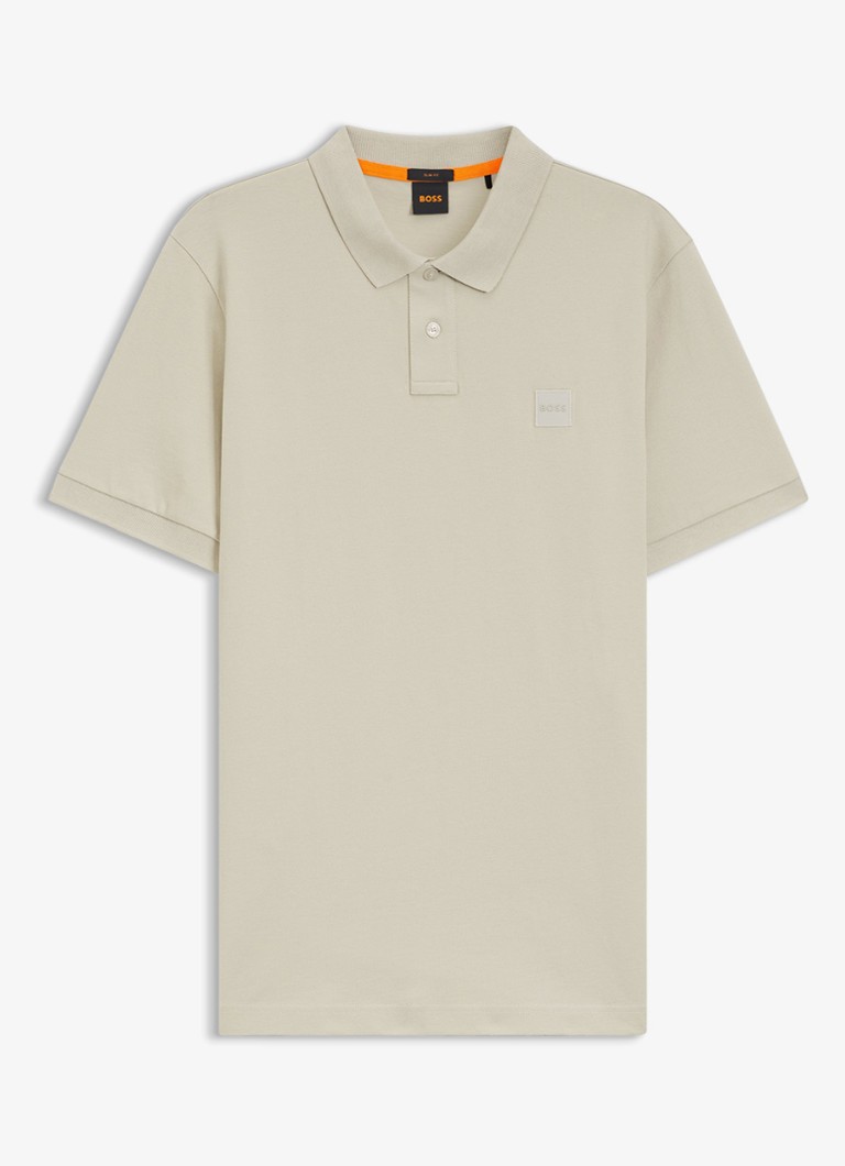 BOSS Heren Slim-fit polo van stretchkatoen met logopatch in de kleur Beige