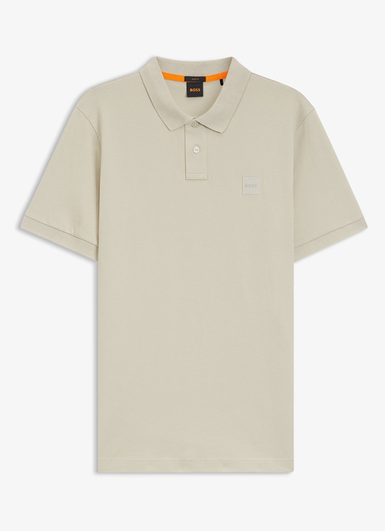 BOSS Heren Slim-fit polo van stretchkatoen met logopatch in de kleur Beige