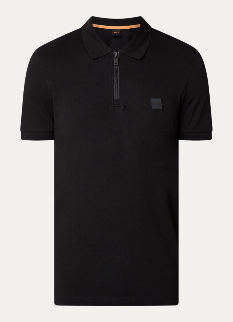 BOSS Heren Slim-fit polo van stretchkatoen met logopatch in de kleur Black-001 / Zwart