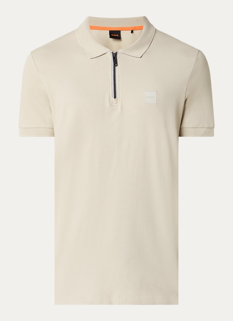 BOSS Heren Slim-fit polo van stretchkatoen met logopatch in de kleur Light Beige-271 / Beige