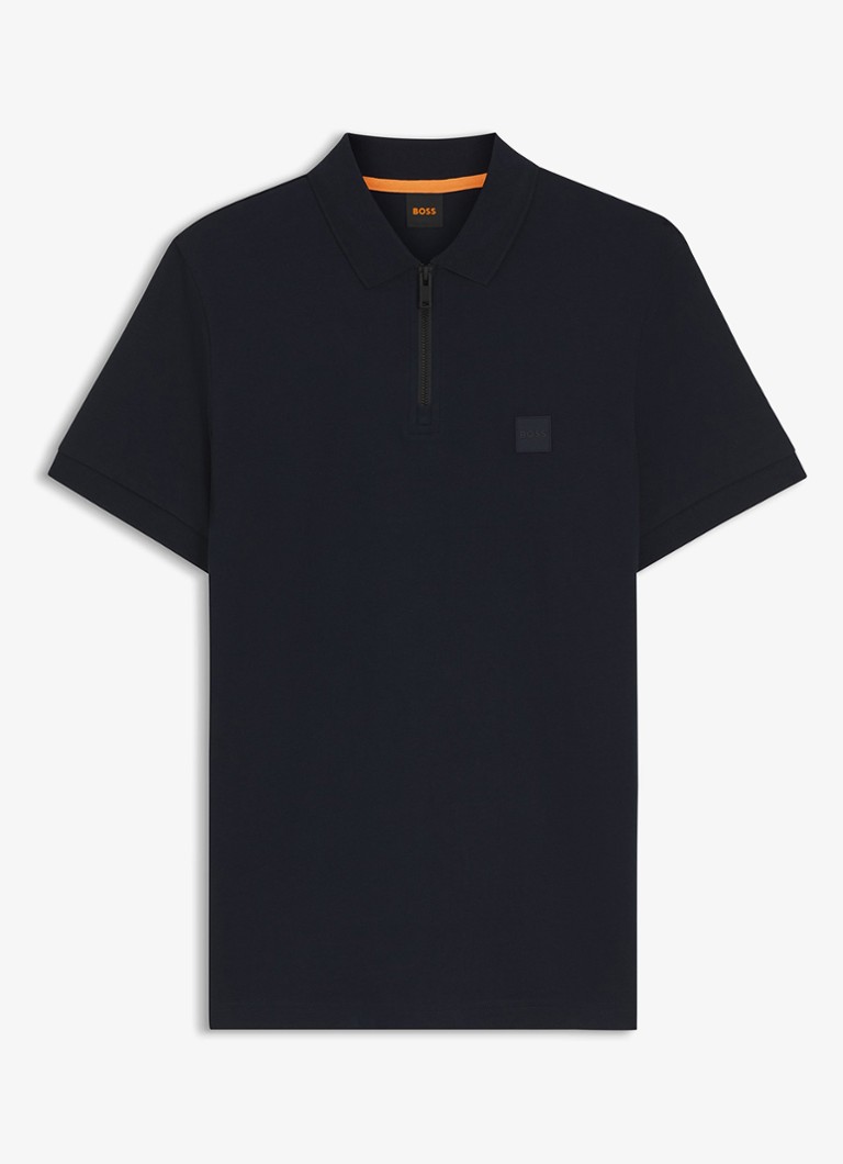 BOSS Heren Slim-fit polo van stretchkatoen met logopatch in de kleur Dark Blue-404 / Blauw