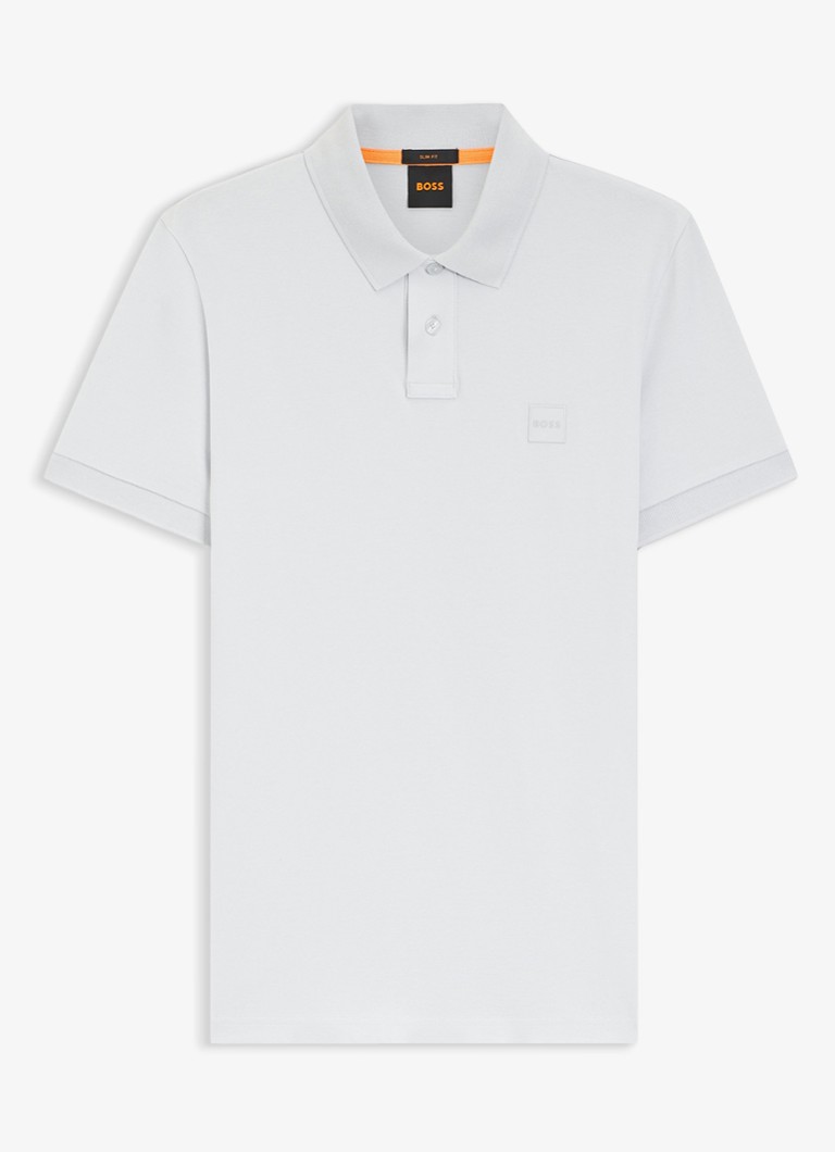 BOSS Heren Slim-fit polo van stretchkatoen met logopatch in de kleur Lichtgrijs