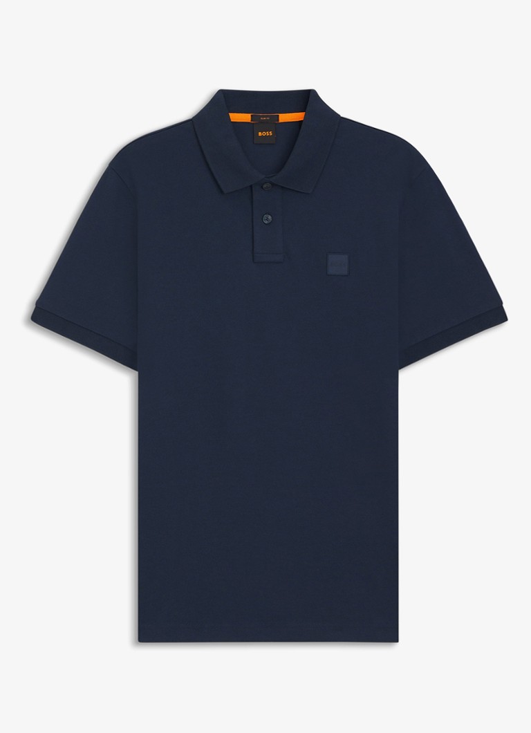 BOSS Heren Slim-fit polo van stretchkatoen met logopatch in de kleur Indigo