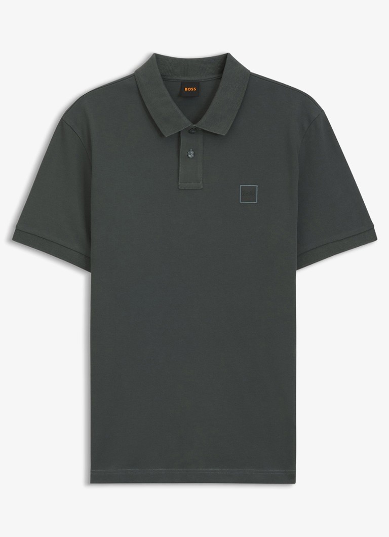 BOSS Heren Slim-fit polo van stretchkatoen met logopatch in de kleur Open Green-377 / Groen