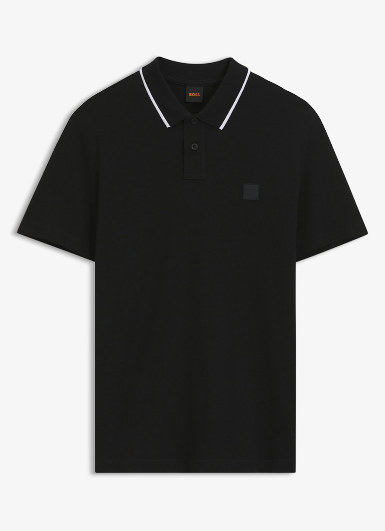 BOSS Heren Regular fit polo met getipte boorden in de kleur Zwart