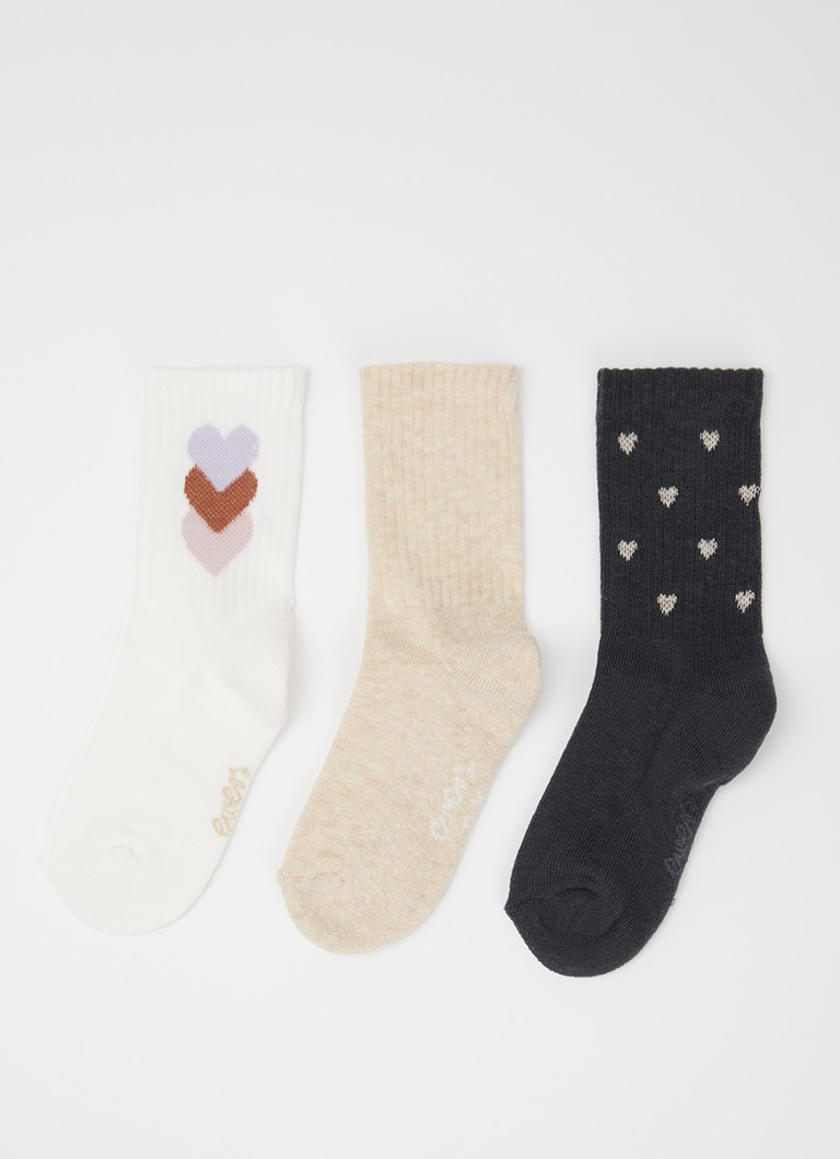 Ewers Meisjes Herzen sokken in katoenblend in 3-pack in de kleur Antraciet, maat: 27-30
