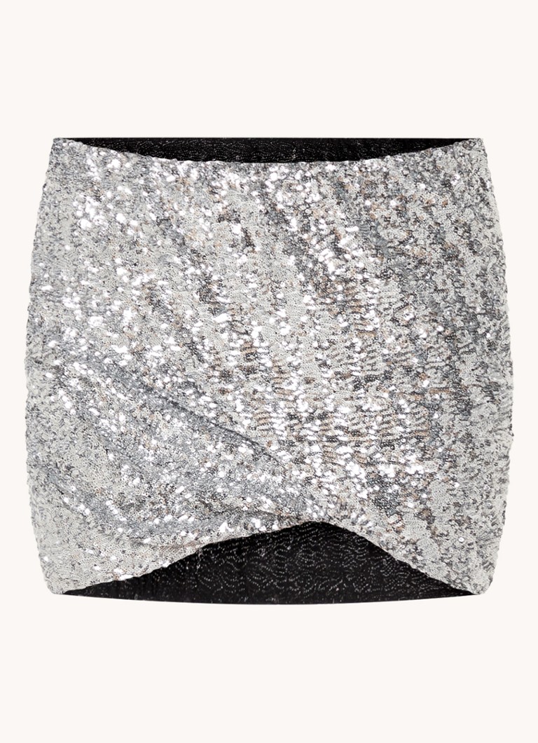 The Attico Dames Minirok met plooidetail en pailletten in de kleur Zilver, maat: 40