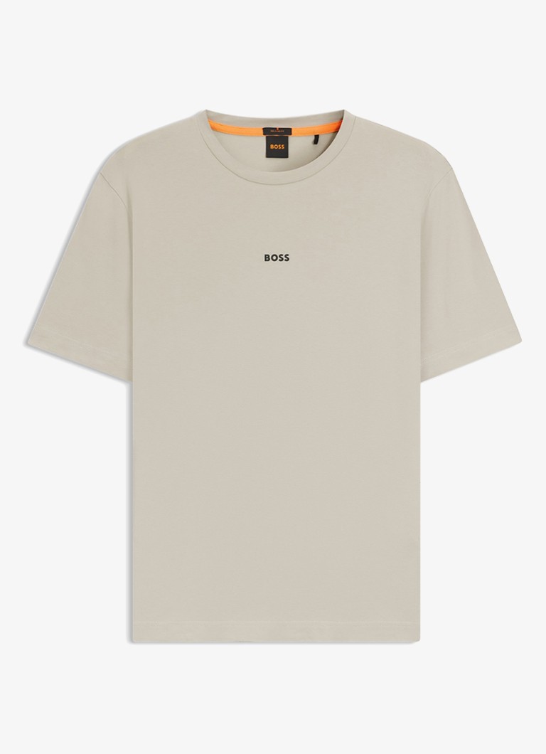 BOSS Heren T-shirt van stretchkatoen met contrastlogo in de kleur Light Beige-271 / Beige