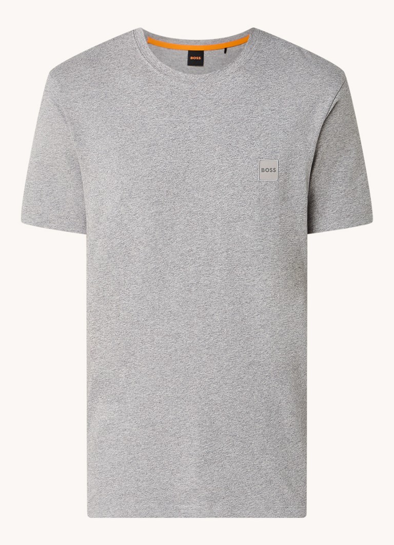 BOSS Heren T-shirt van katoenen jersey met logopatch in de kleur Grijsmele
