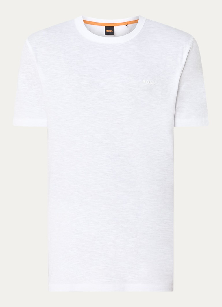 BOSS Heren T-shirt van slubkatoen met logodetail in de kleur Wit