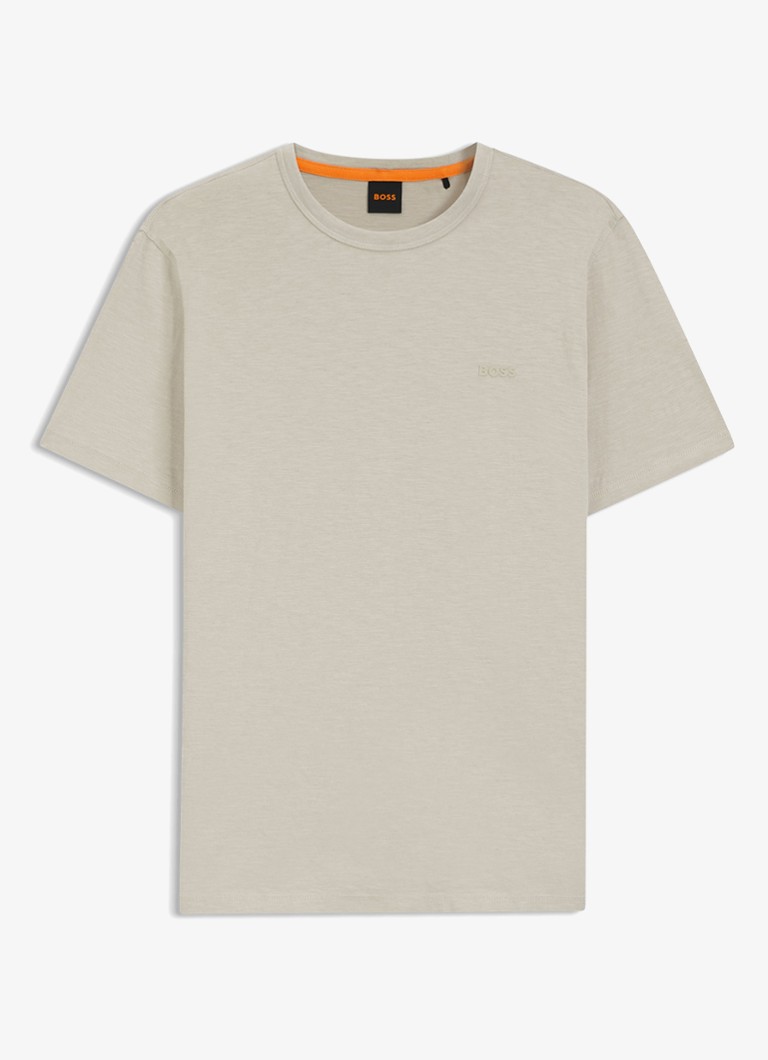 BOSS Heren T-shirt van slubkatoen met logodetail in de kleur Donkerbeige