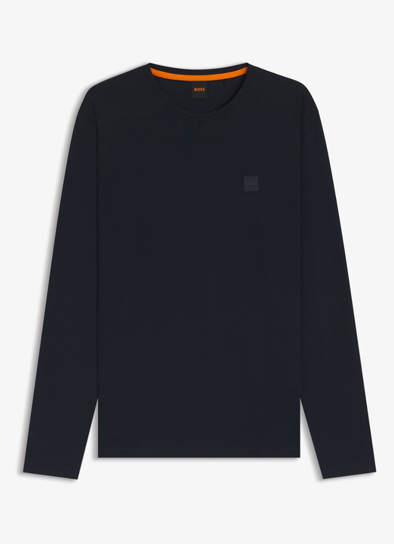 BOSS Heren Tacks longsleeve met logo in de kleur Donkerblauw