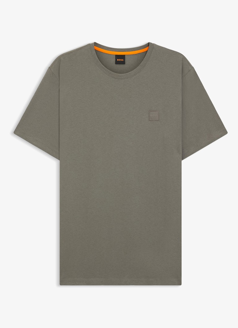 BOSS Heren T-shirt van katoenen jersey met logopatch in de kleur Open Grey-076