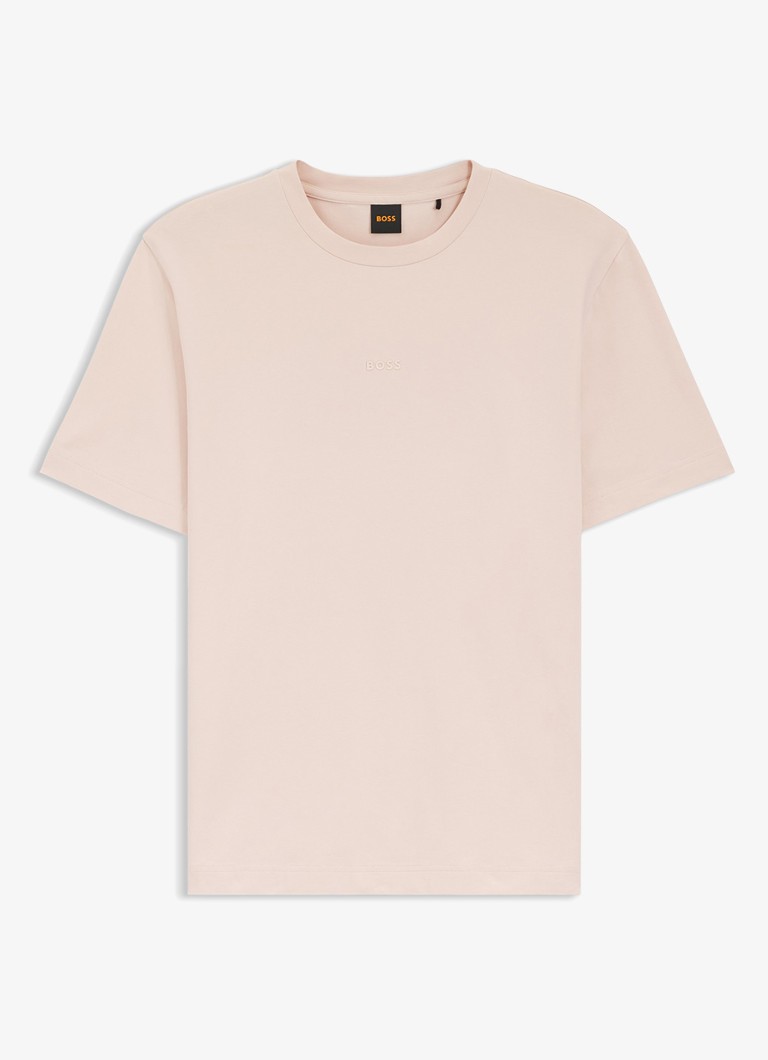 BOSS Heren T-shirt van stretchkatoen met contrastlogo in de kleur Open Pink-690 / Roze