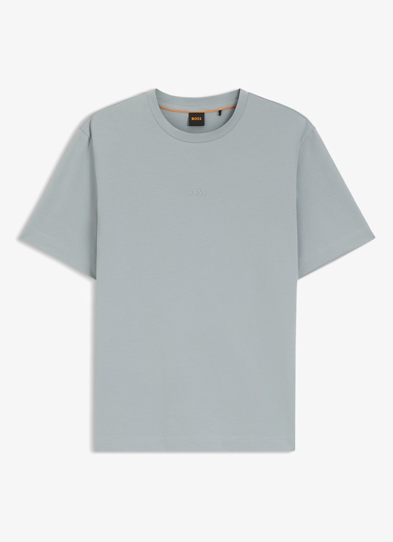 BOSS Heren T-shirt van stretchkatoen met contrastlogo in de kleur Open Grey-084 / Grijs