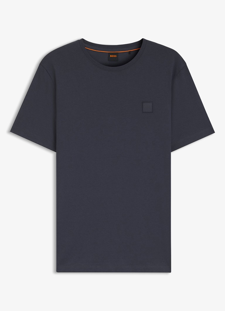 BOSS Heren T-shirt van katoenen jersey met logopatch in de kleur Dark Blue-406 / Donkerblauw