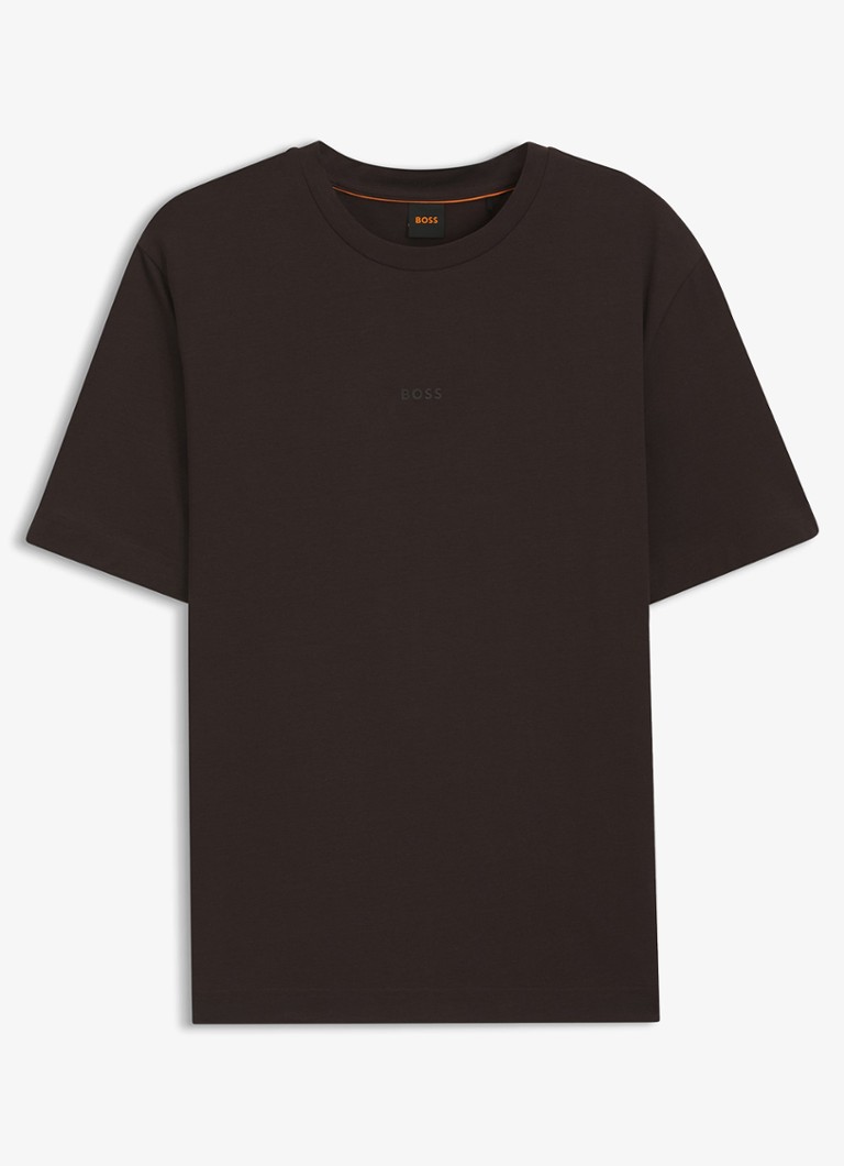 BOSS Heren T-shirt van stretchkatoen met contrastlogo in de kleur Dark Brown-207 / Bruin