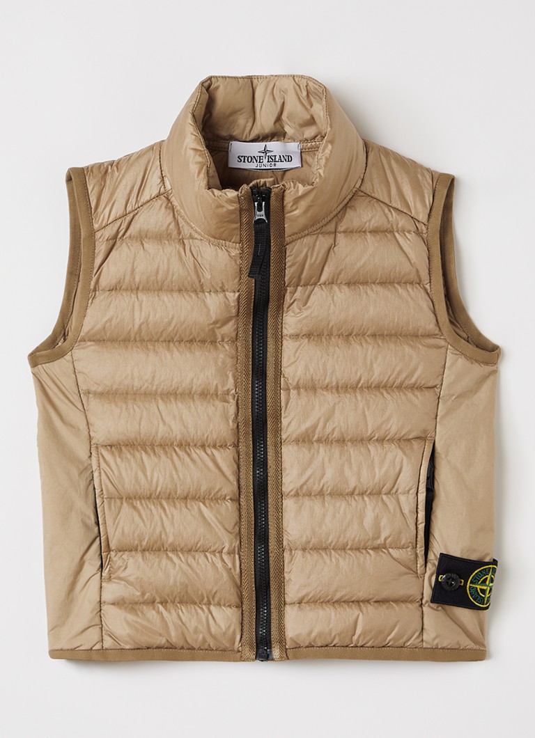 Stone Island Jongens Gewatteerde bodywarmer met donsvulling en ritszakken in de kleur Camel, maat: 98