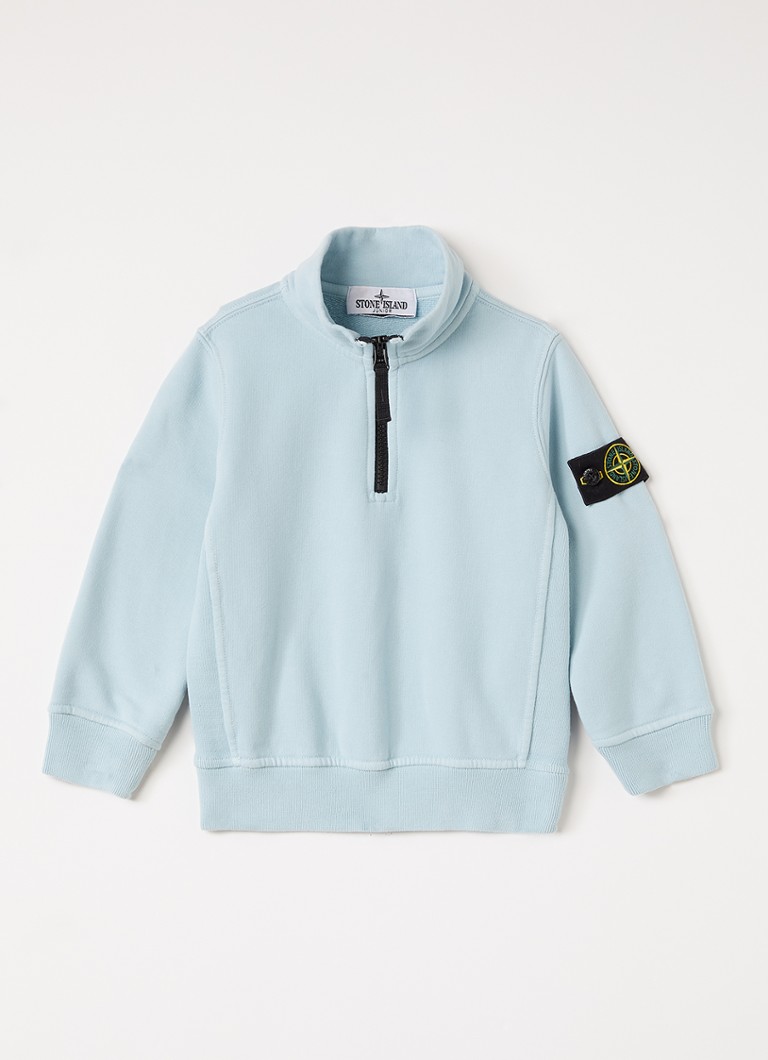 Stone Island Jongens 00005 sweater met logo en halve rits in de kleur Lichtblauw, maat: 98