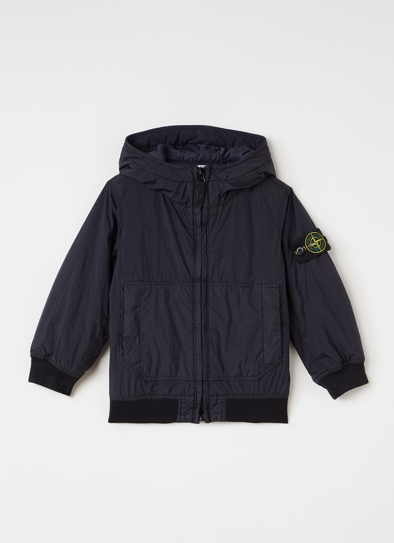 Stone Island Jongens 00003 gewatteerd jack met capuchon en ritszakken in de kleur Donkerblauw, maat: 98