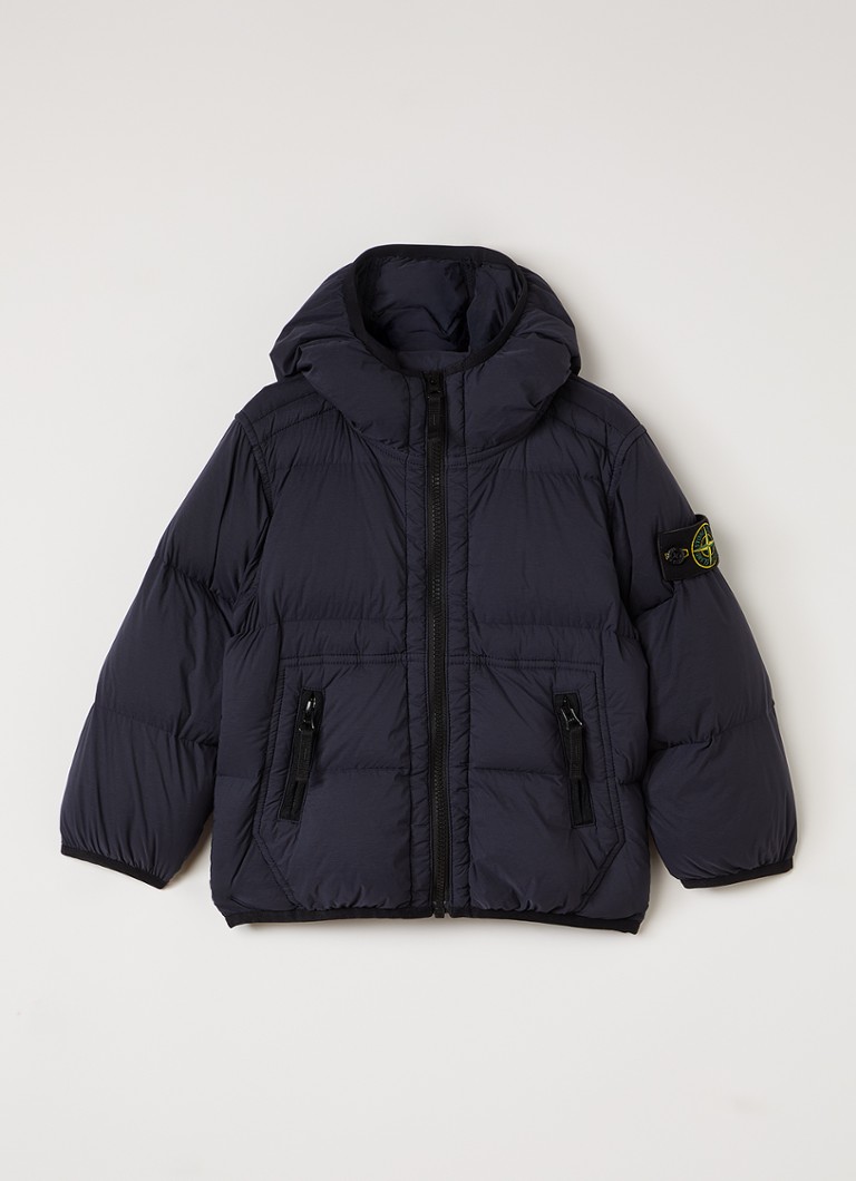 Stone Island Jongens Gewatteerd jack met capuchon en ritszakken in de kleur Donkerblauw, maat: 92