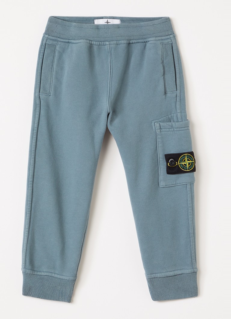 Stone Island Jongens Tapered fit joggingbroek met logo in de kleur Blauwgrijs, maat: 98