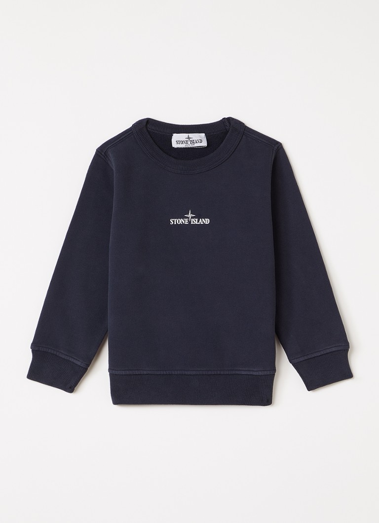 Stone Island Jongens 00014 sweater met logo- en backprint in de kleur Donkerblauw, maat: 98