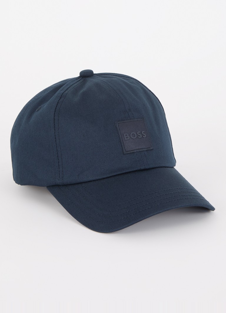 BOSS Heren Pet van katoenen twill met logopatch in de kleur Donkerblauw