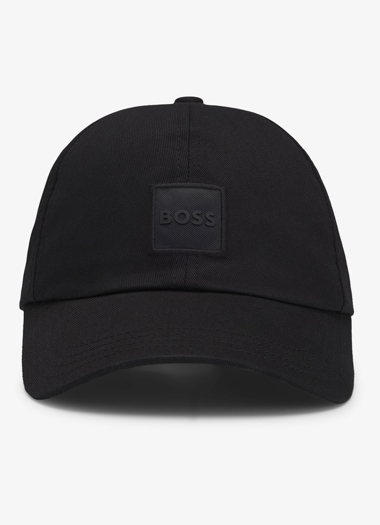 BOSS Heren Pet van katoenen twill met logopatch in de kleur Zwart