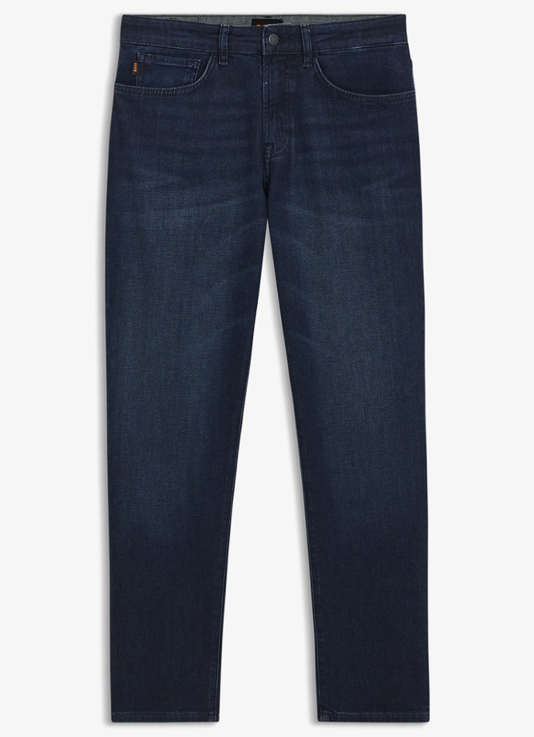 BOSS Heren Onyx tapered jeans met donkere wassing in de kleur Indigo