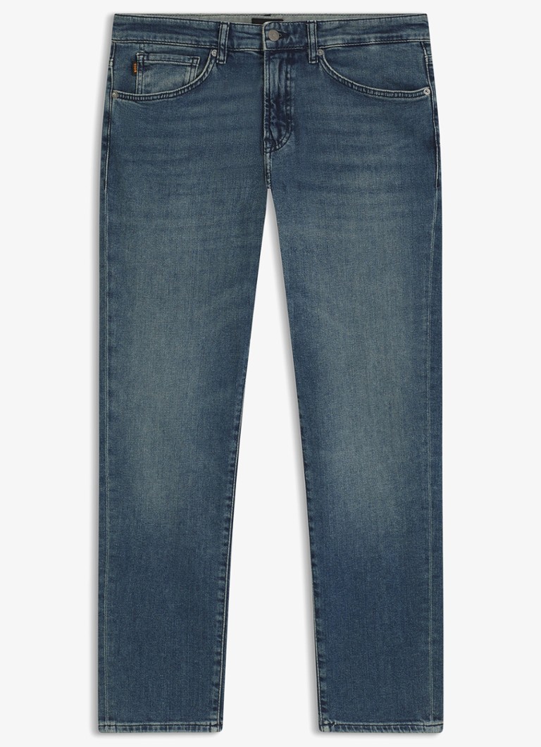 BOSS Heren Onyx tapered jeans met medium wassing in de kleur Indigo
