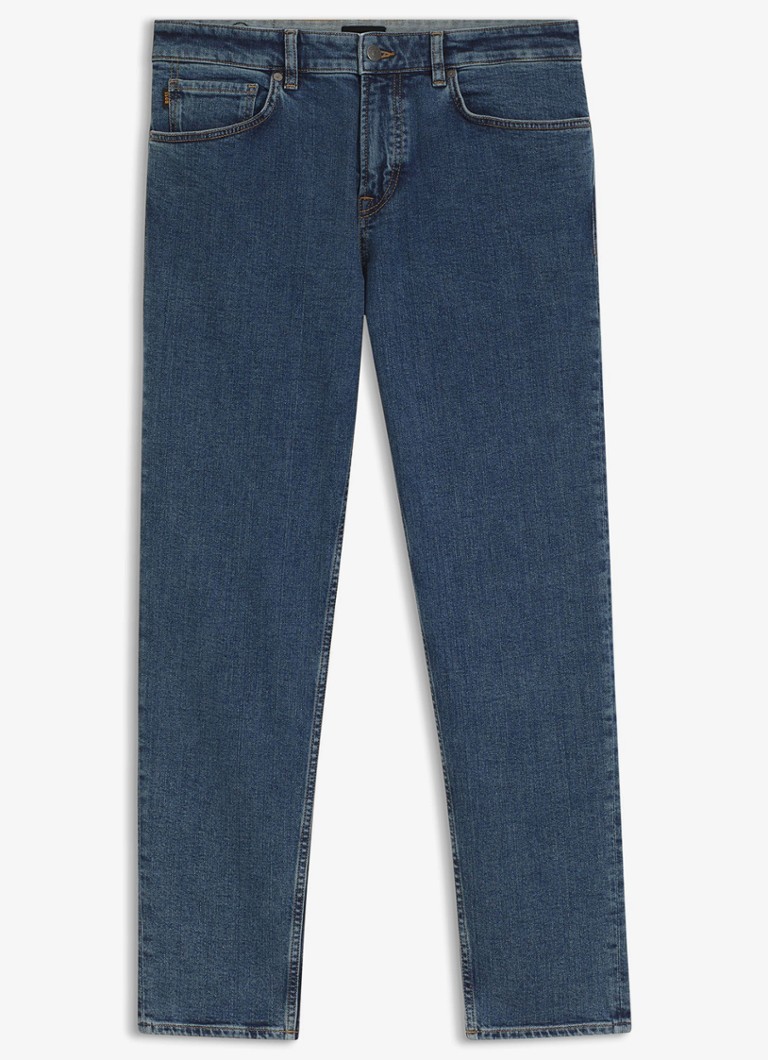 BOSS Heren Straight fit jeans met medium wassing in de kleur Indigo