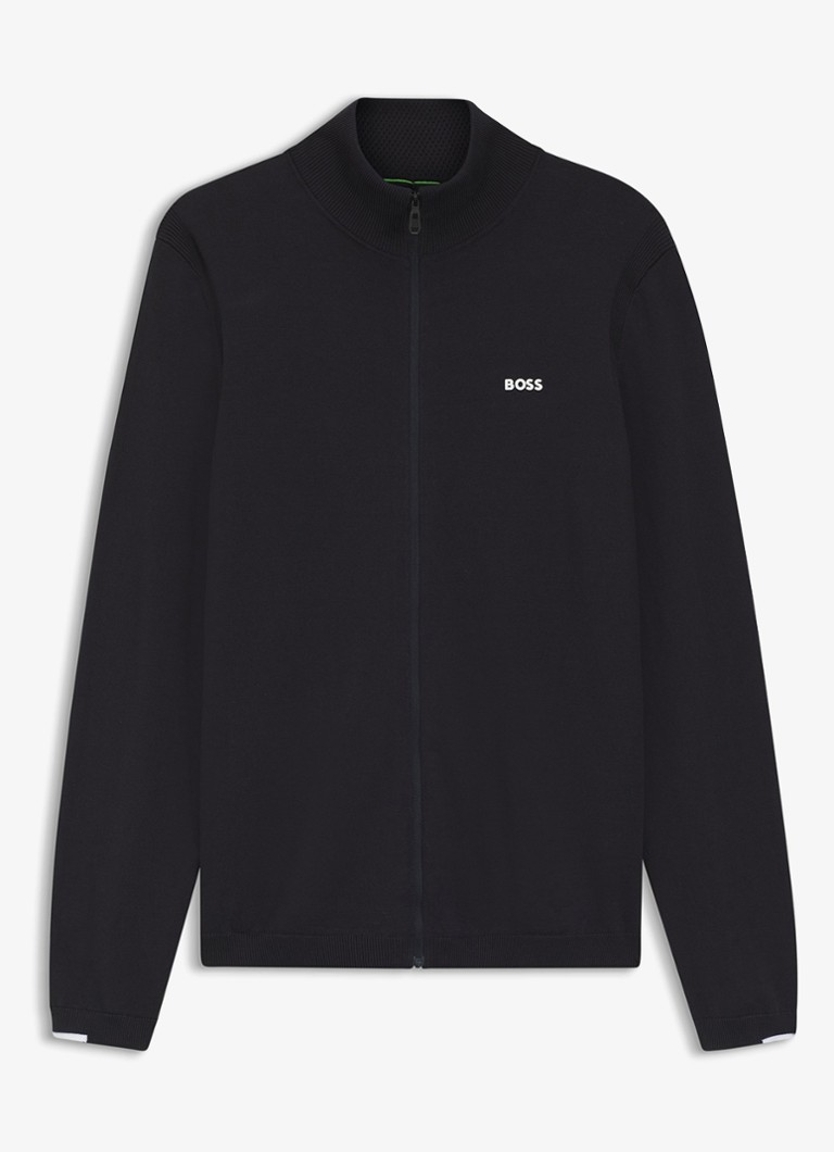 BOSS Heren Fijngebreid vest met logo in de kleur Donkerblauw