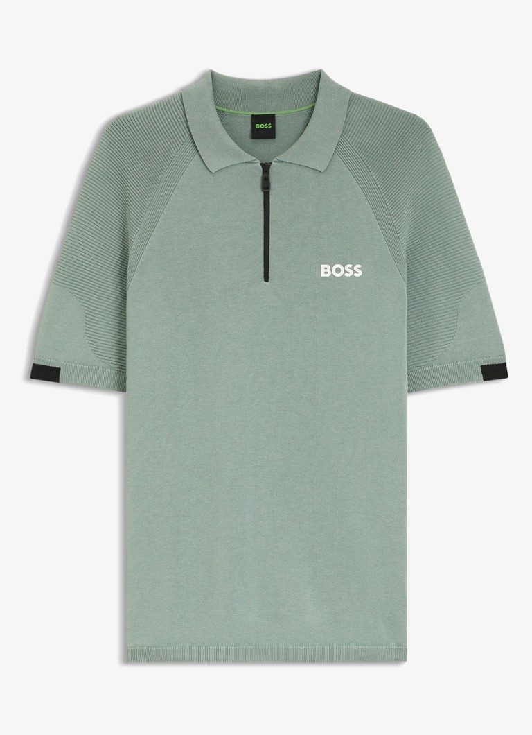 BOSS Heren Fijngebreide trui met logo in de kleur Lindegroen