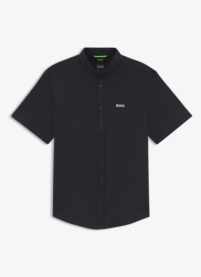 BOSS Heren Regular-fit overhemd van kreukbestendige katoenen jersey in de kleur Dark Blue-402 / Blauw