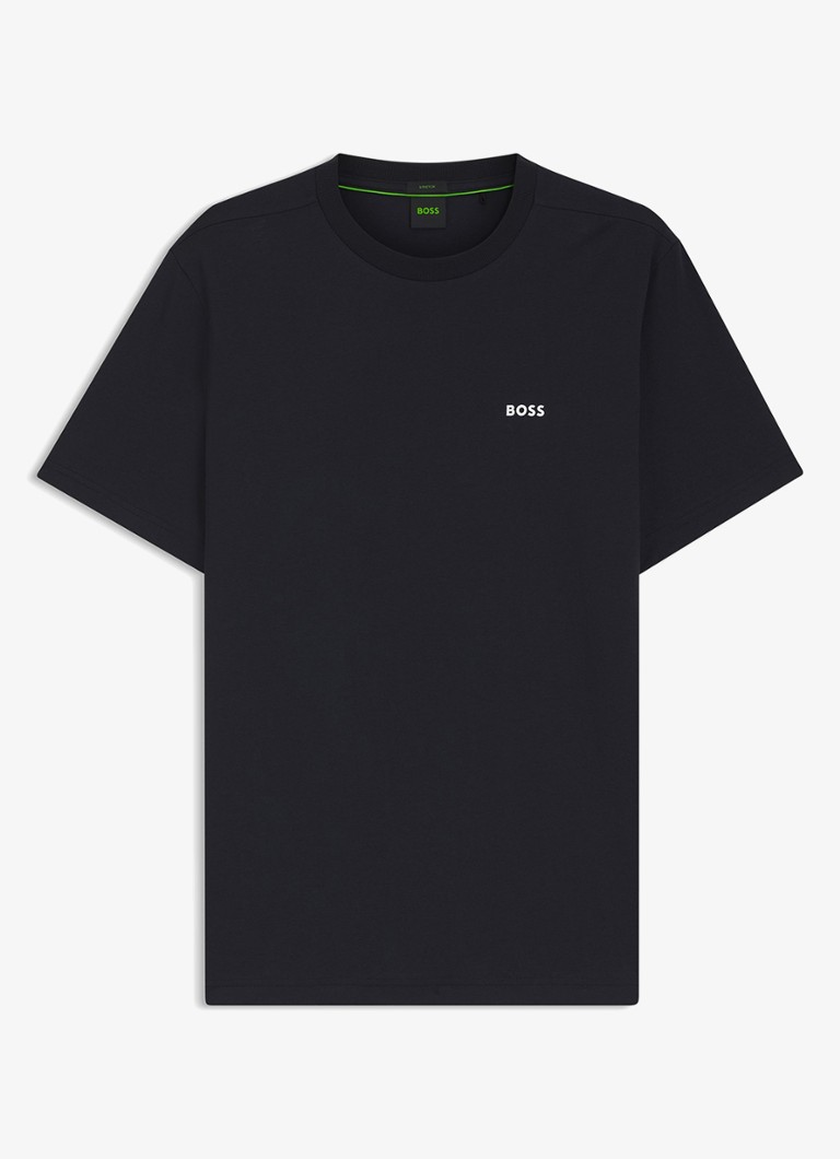 BOSS Heren T-shirt van stretchkatoen met logodetail in de kleur Dark Blue-402 / Blauw