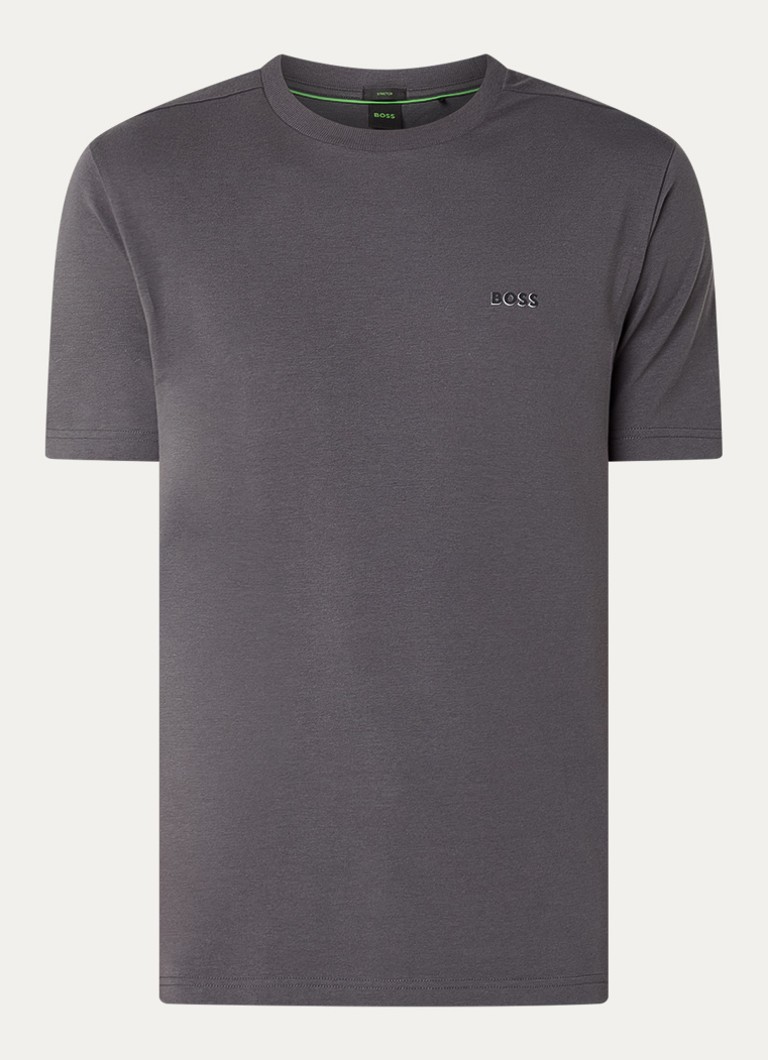 BOSS Heren T-shirt van stretchkatoen met logodetail in de kleur Dark Grey-027 / Grijs