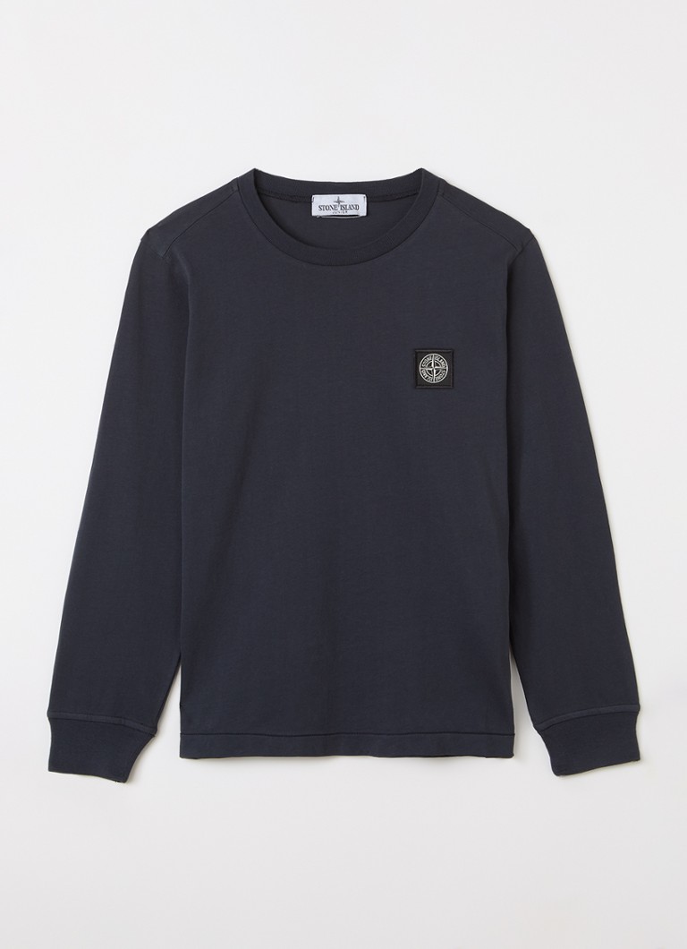 Stone Island Jongens 00004 longsleeve met logo in de kleur Donkerblauw, maat: 10J = 140