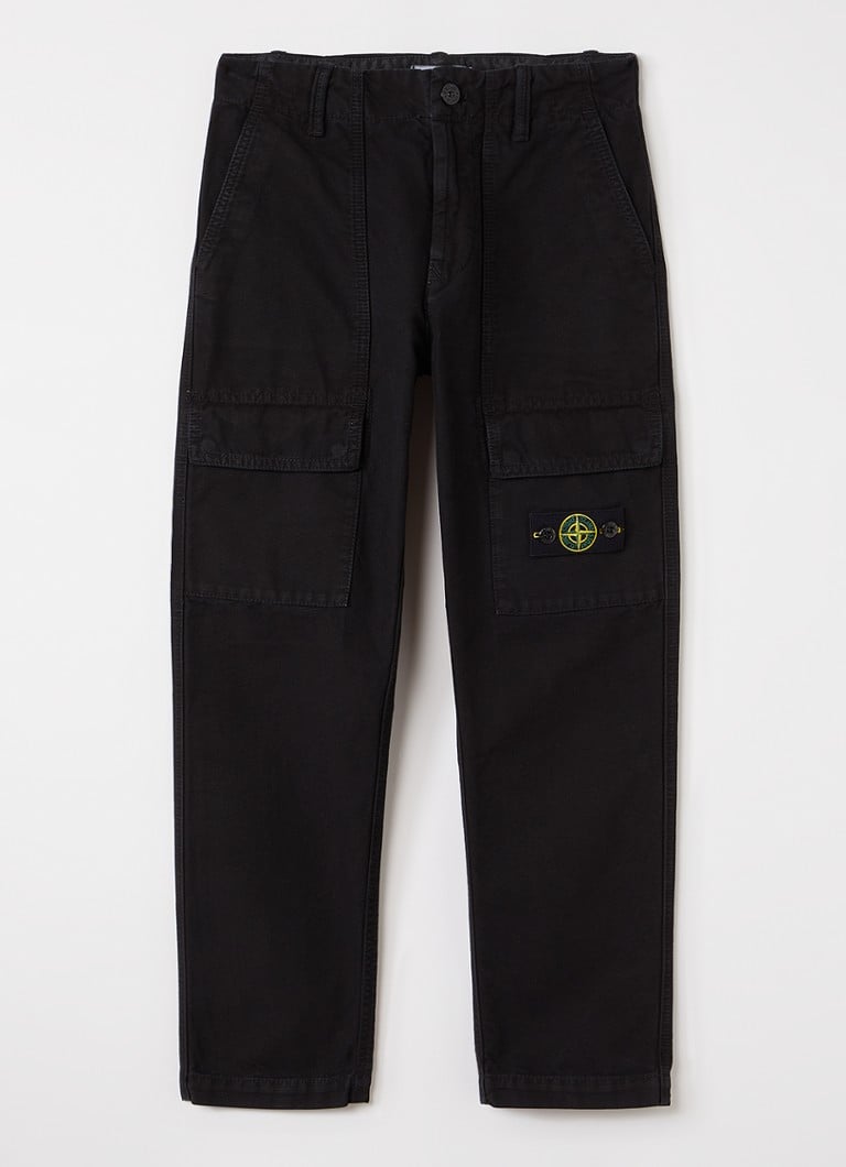 Stone Island Jongens S01014 straight fit cargobroek met logo in de kleur Zwart, maat: 12J = 152
