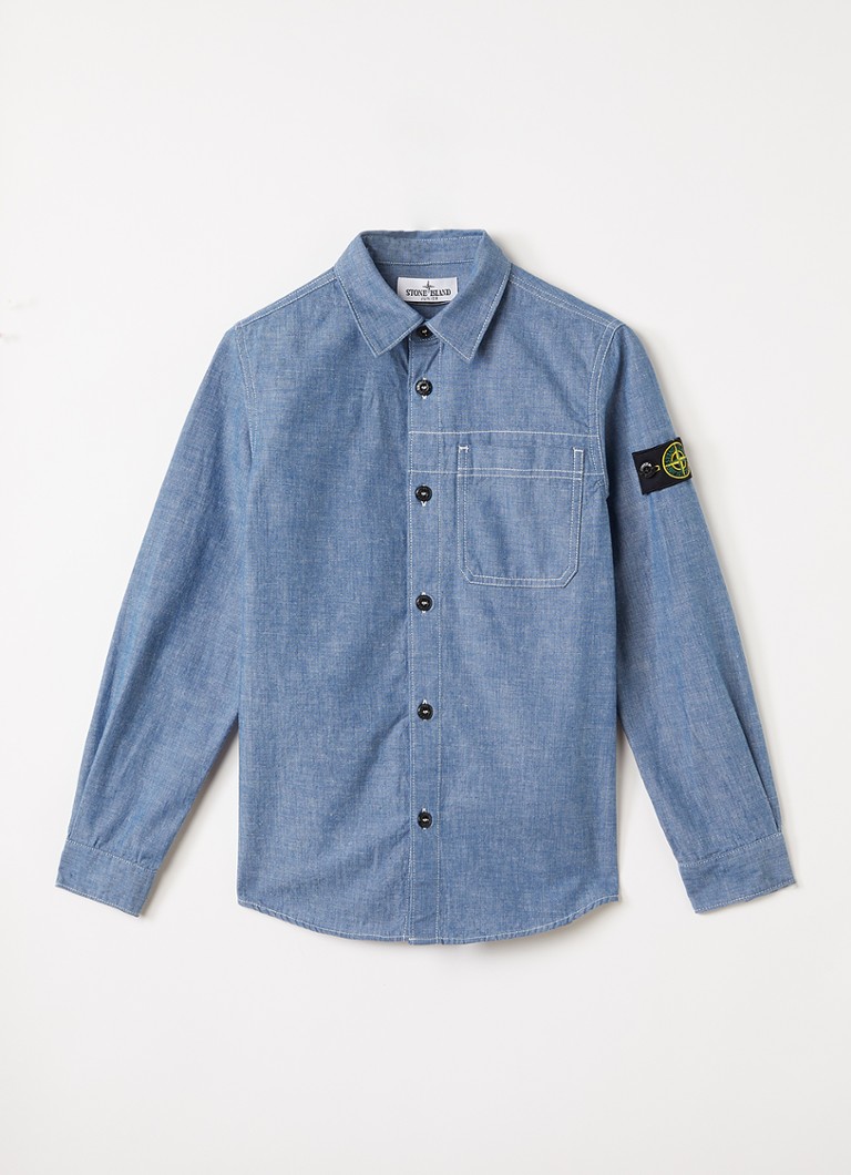 Stone Island Jongens 00002 overhemd van chambray in de kleur Lichtblauw, maat: 14J = 164
