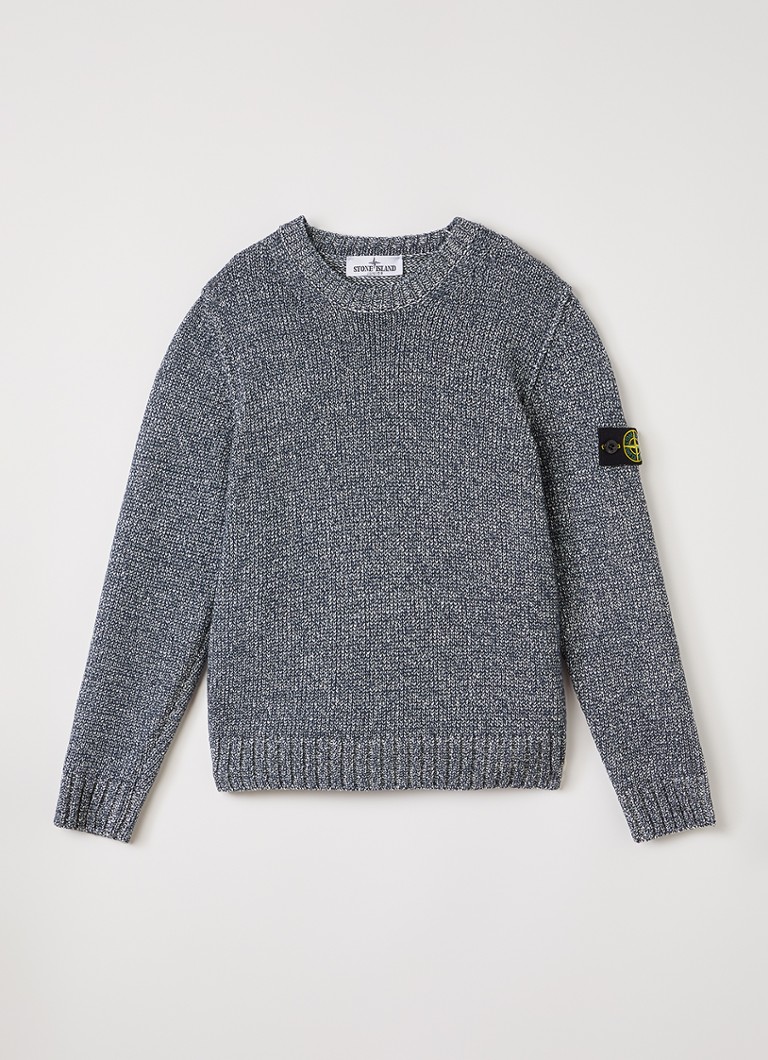 Stone Island Jongens 00014 grofgebreide trui met gemêleerd dessin in de kleur Donkerblauw, maat: 14J = 164