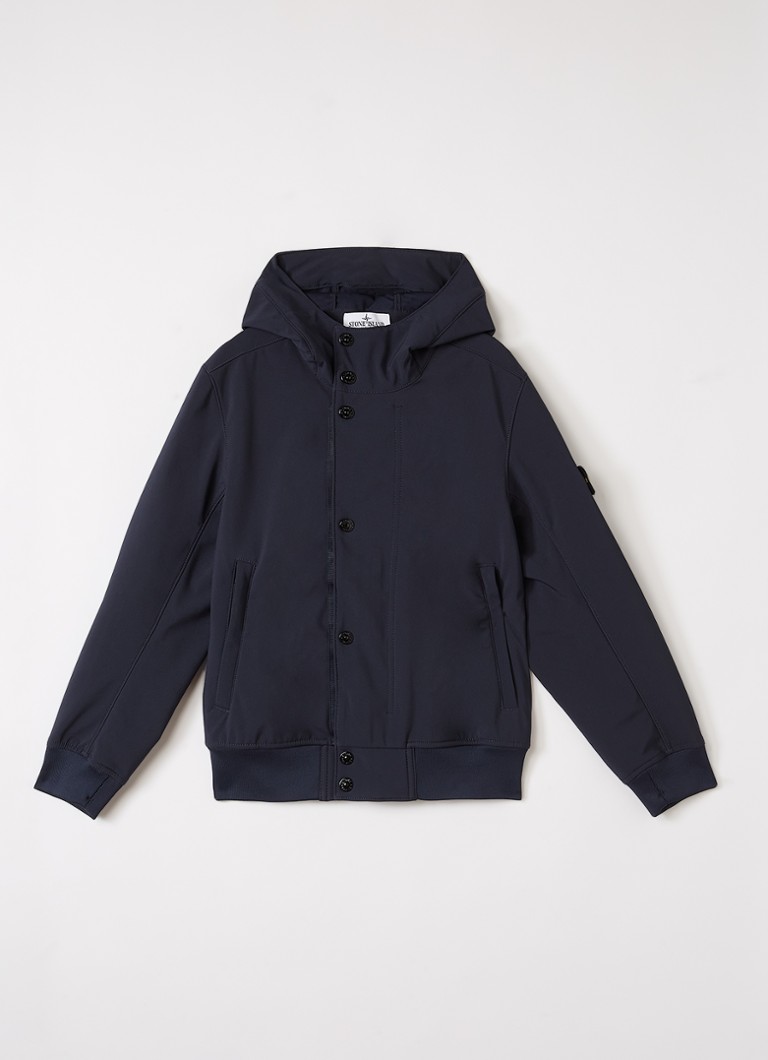 Stone Island Jongens S0A22 softshell jack met logo en waterafstotende coating in de kleur Donkerblauw, maat: 14J = 164