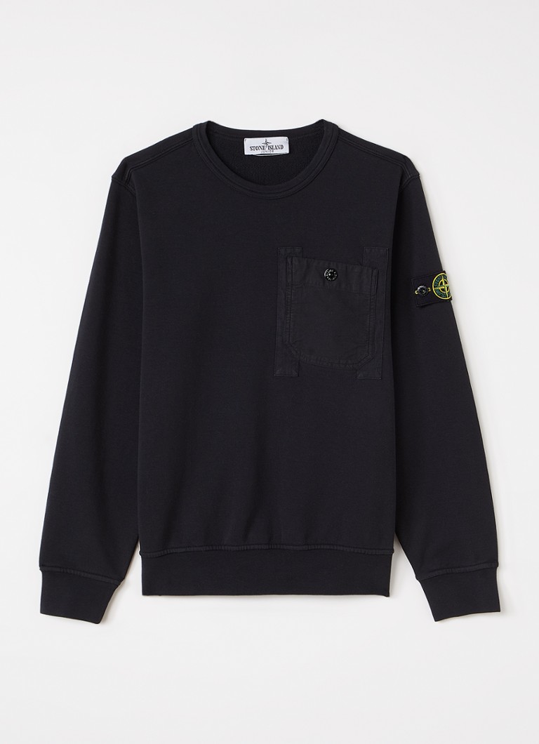 Stone Island Jongens S0040 sweater met borstzak in de kleur Zwart, maat: 14J = 164