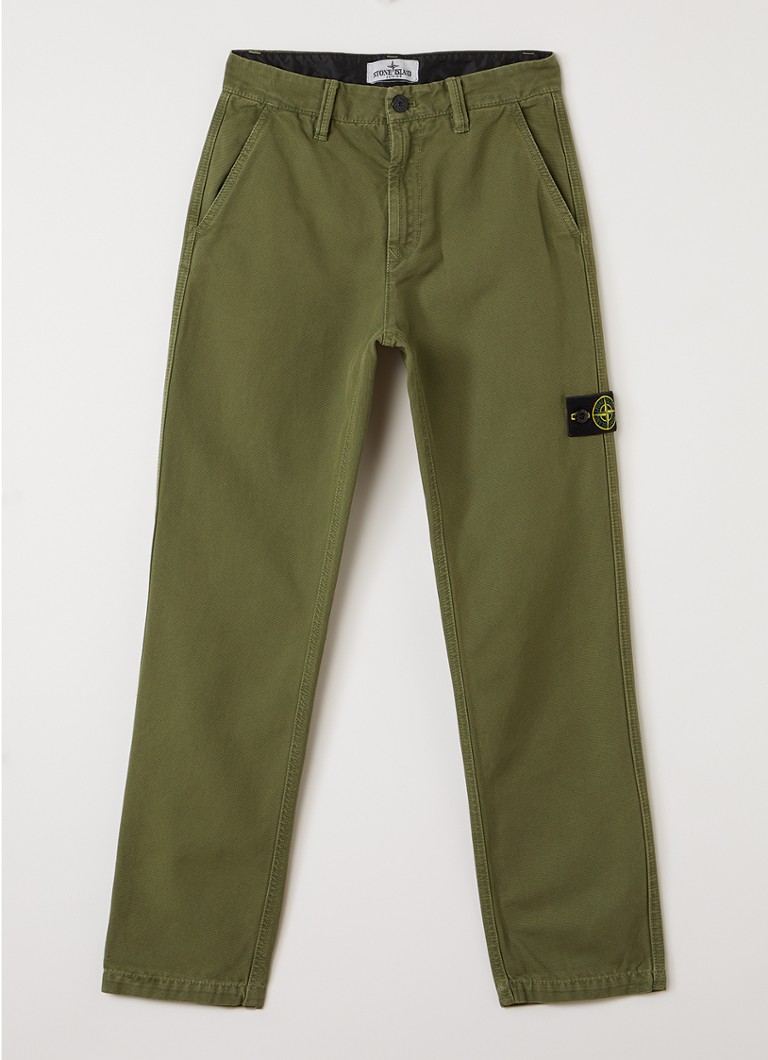 Stone Island Jongens 00002 slim fit chino met broekzakken in de kleur Legergroen, maat: 6J = 116