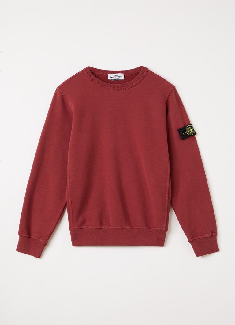 Stone Island Jongens 00002 sweater met logo in de kleur Steenrood, maat: 14J = 164