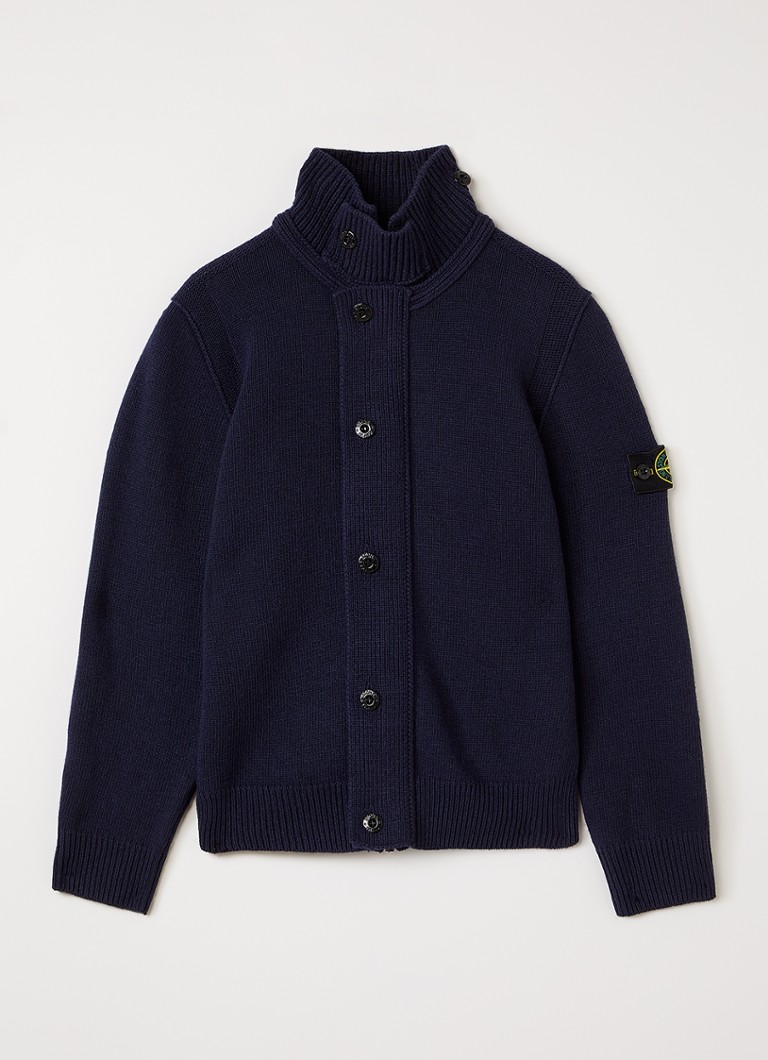 Stone Island Jongens 00003 grofgebreid vest in scheerwolblend met logo in de kleur Donkerblauw, maat: 12J = 152