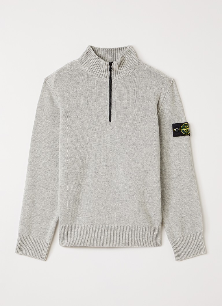 Stone Island Jongens 00014 fijngebreide trui in kasjmierblend met halve rits in de kleur Grijsmele, maat: 14J = 164