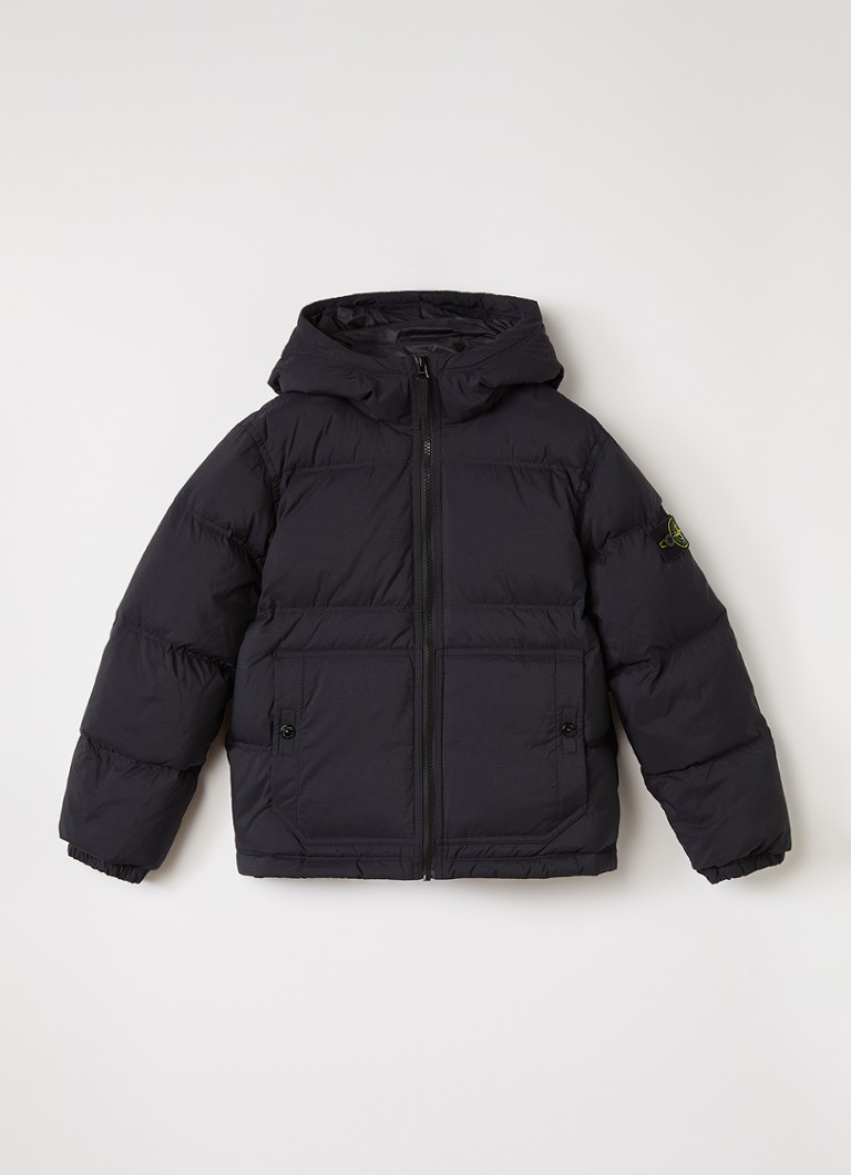 Stone Island Jongens 00005 puffer jack met logo in de kleur Donkerblauw, maat: 8J = 128