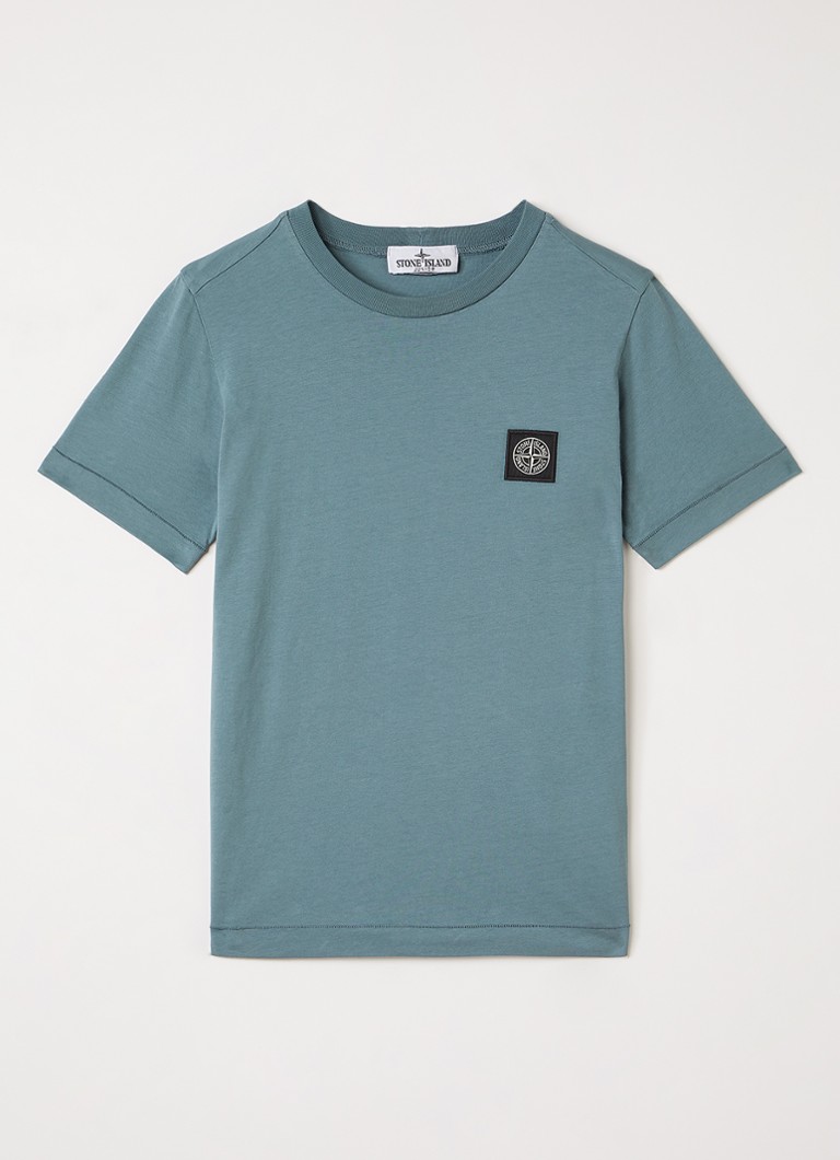 Stone Island Jongens 00003 T-shirt met logo in de kleur Staalblauw, maat: 14J = 164