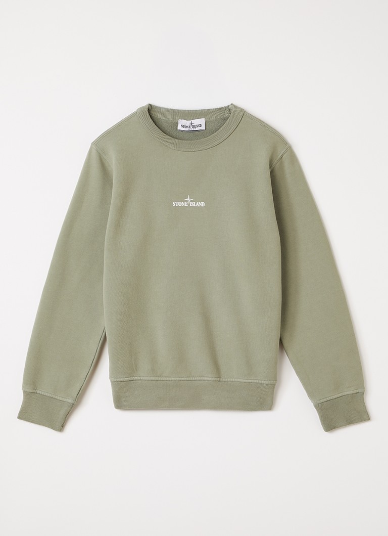 Stone Island Jongens 00014 sweater met logo- en backprint in de kleur Olijfgroen, maat: 14J = 164